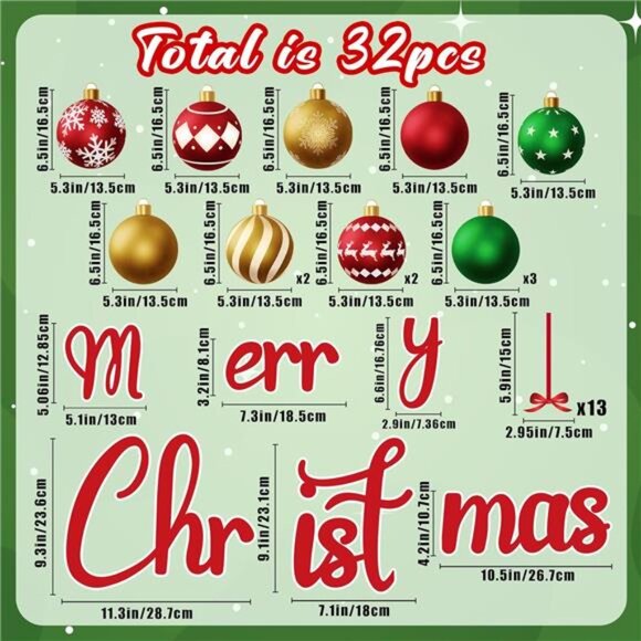32PCS Christmas Garage Door Decorations Magnets - Merry Xmas Ball Holiday - Picture 5 of 7